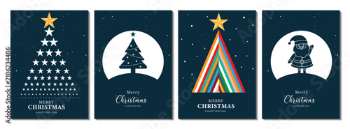 Christmas trees and santa invitation card background vector set with elegant greeting text design