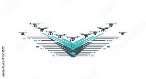 Modern Drone Swarm in V-Formation Vector Illustration