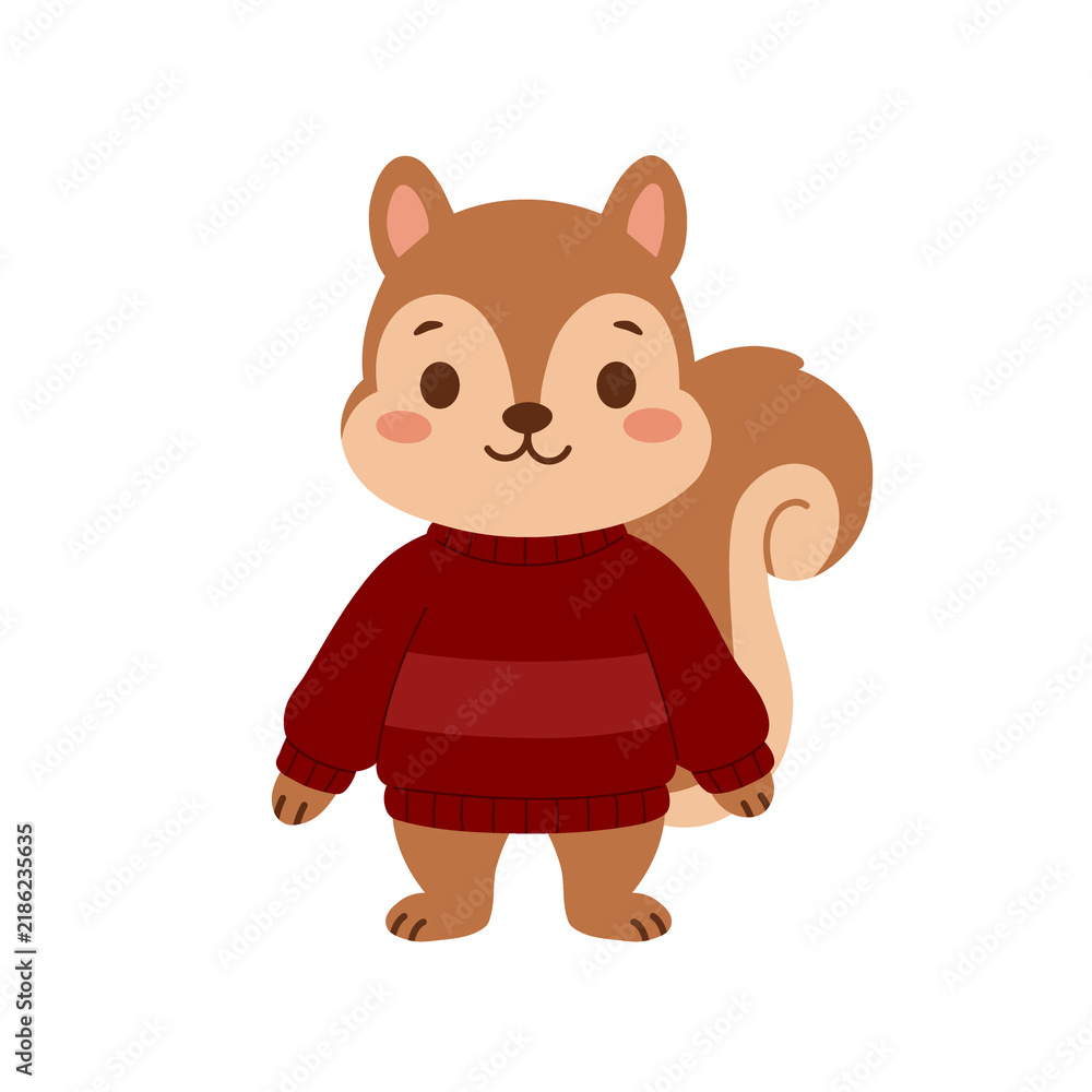 Fototapeta premium squirrel mascot with red sweater clipart illustration