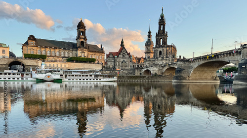 
Reflection of the historic buildings on the river in Dresden, Germany