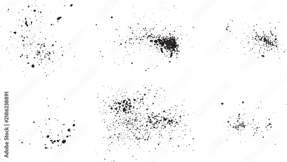 Obraz premium Grunge ink splatter. Illustration splash and drip design, silhouette blob spray collection Splash of paints, spray drops staining and frame with wet paint drop traces vector set. 