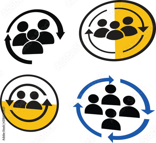 Team rotation icons. Business personnel cycle symbols. Employee turnover and group workflow vectors.