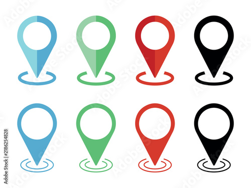Colorful Location Pin Icon Set with Target Rings. Modern GPS Map Marker Symbols for Navigation and Digital Design