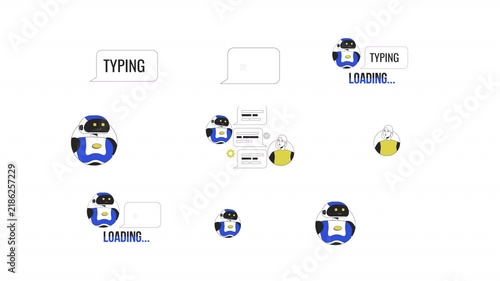AI chatbot and virtual assistant cartoon animation pack. Automated messaging. Robot conversation bubbles. Typing indicators loading animated flat 4K video collection isolated on transparent background