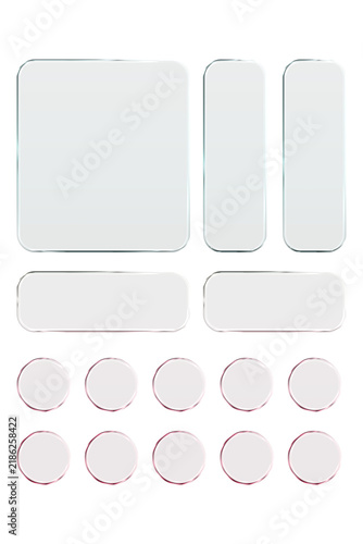 Transparent glass elements with liquid morphism effect for ui design and modern interfaces. Rounded rectangles, circles and buttons with frosted blur overlay Glassmorphism components for web or app