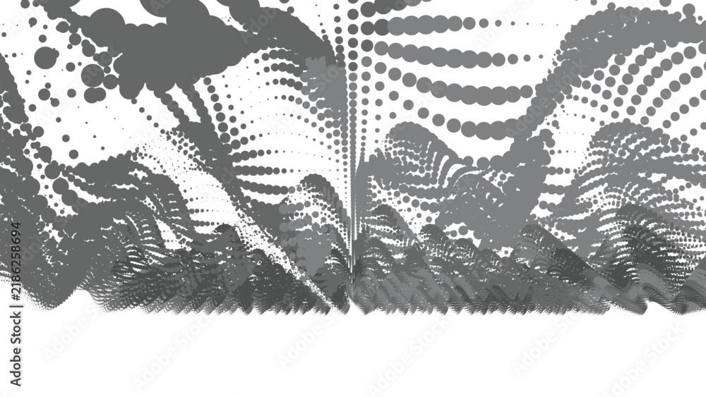 Obraz premium Abstract flowing waves of gray dots creating a modern digital ripple effect on white space
