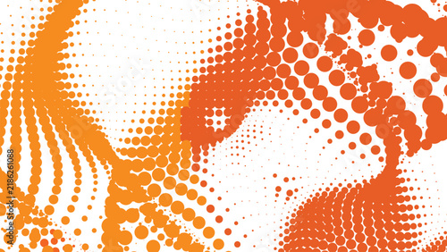Fluid orange dot pattern with undulating waves and variable sizing for a sophisticated contemporary graphic design