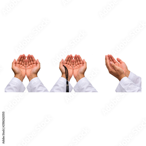Quadro su tela Muslim Man Hands in Prayer Gesture Isolated on Transparent Background