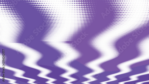 Vibrant purple abstract halftone waves creating a flowing decorative pattern on a clean white surface