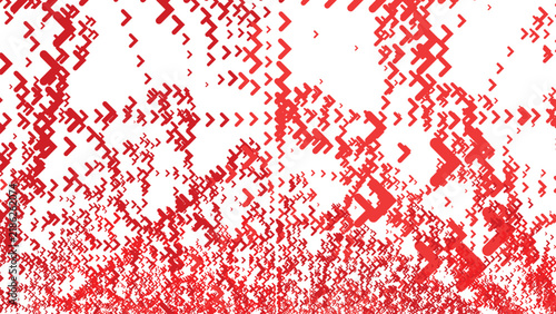 Vibrant red arrow symbols scattered across a clean surface forming an energetic directional flowing motion