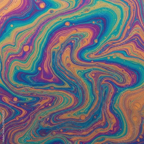 Vibrant swirls of iridescent acrylic paint merge in a fluid abstract pattern, featuring glowing metallic hues and marble-like textures, colorful, marble, holographic