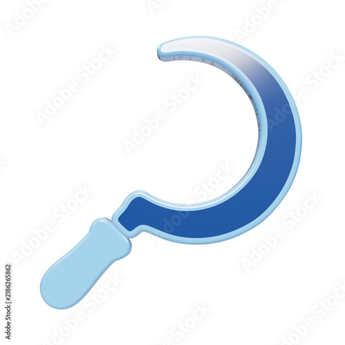 Konstfotografi 3D rendered blue sickle farm tool icon with a smooth glossy finish and rounded h