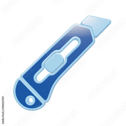 Konstfotografi 3D rendered blue utility knife with retractable blade icon for construction and