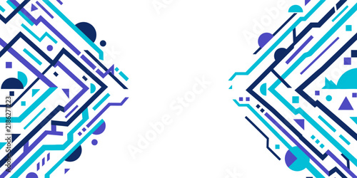 Abstract blue purple cyan geometric border background