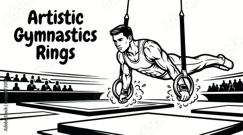 Bild auf Leinwand gymnast competing on still rings performing a powerful strength hold controlled