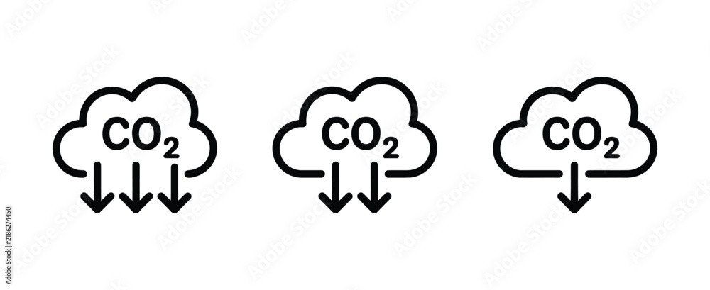 Obraz premium CO2 emissions icon with cloud reduction sign representing carbon control, greenhouse gas management, climate action, sustainability, and green technology