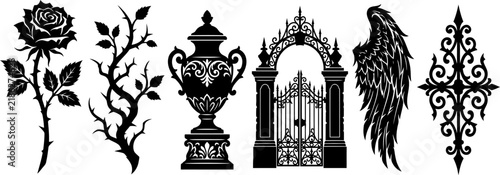 A collection of dark gothic and vintage halloween elements perfect for spooky season designs