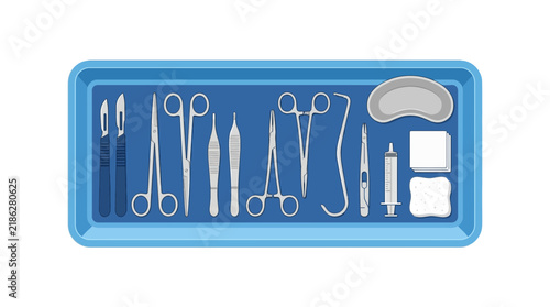 Surgical Instruments Tray, Medical Tools Set, Scalpel, Scissors, Forceps
