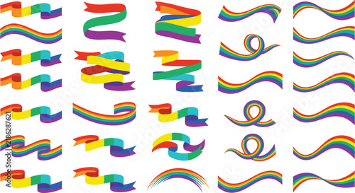 Ribbons, Colorful Curved Shapes Set, Vibrant Design Elements, Abstract Vector Illustration, Decorative Graphic Design.