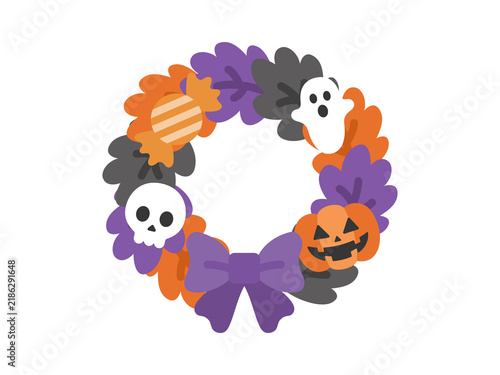 飾り付けられた、ハロウィンリースのアイコンのイラスト