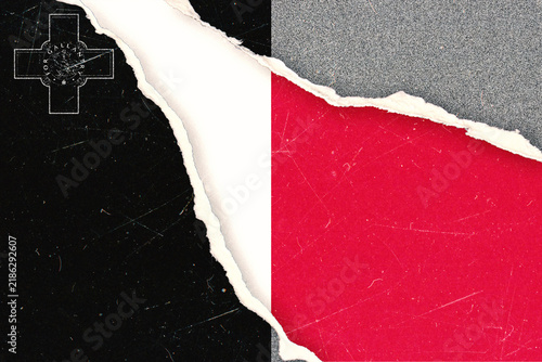 Fotografie Gallantry Cross Medal Design on a Distressed Black Background with Torn Paper Re