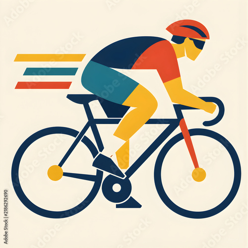 Vintage Style Cyclist Riding Road Bike Vector Illustration
