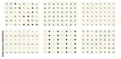 Memphis geometric pattern panels with playful abstract shapes