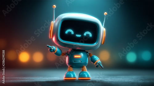 Tapety artystyczne Charismatic Robot Presenter Commanding Stage with Holographic Display