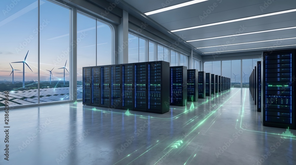 Fototapeta premium Sustainable data center powered by renewable energy