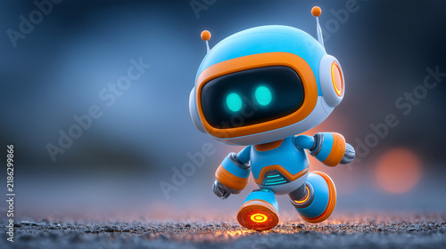 Tapety artystyczne Adventurous 3D Explorer Robot Striding Holographic Map 
