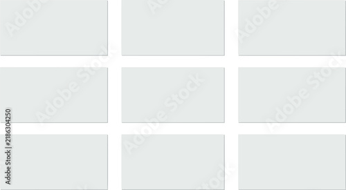 Comprehensive Empty Graphic Mockup Template and Blank Canvas Presentation Slide Asset Sheet Featuring Nine Equal Rectangle Panel Slots and Bounding Selection Wireframes