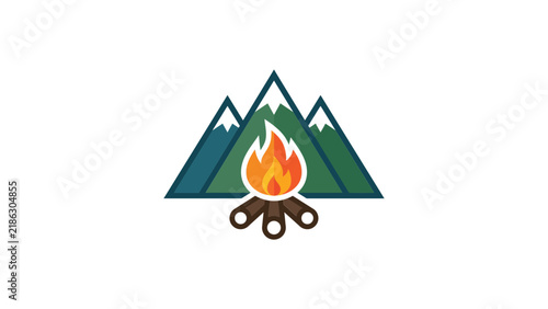 Mountain campfire outdoor adventure logo.