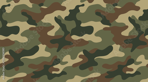 Classic military camouflage seamless pattern, green woodland camo vector background, tactical army texture for hunting apparel