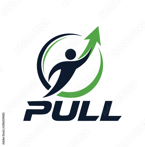 Modern Professional Human Figure Upward Arrow Growth Pull Logo Design