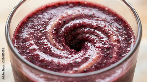 Berry Smoothie Swirl in Glass - Healthy Breakfast Drink, Close Up