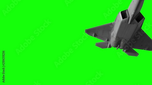 3d rendered animation of flying military plane on green screen