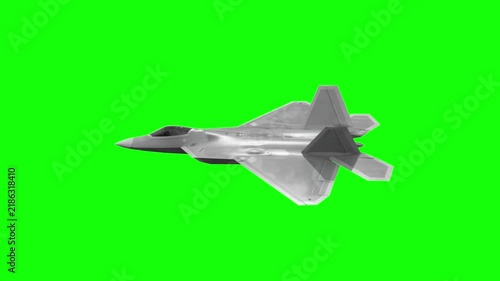 3d rendered animation of flying military plane on green screen