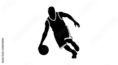 Basketball player silhouette against a white background depicts athletic movement