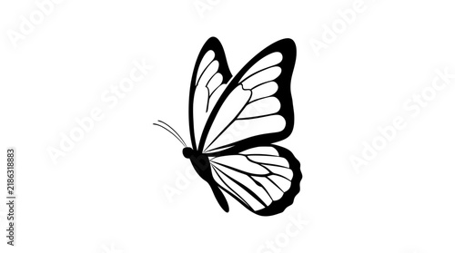 Black silhouette of a butterfly against a white background