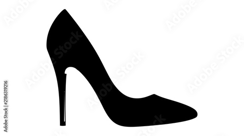 Black silhouette of a high heeled shoe against a white background