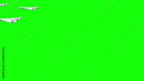 3d rendered animation of flying military drones on green screen
