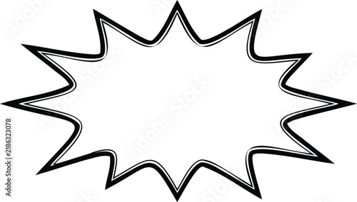 Black outline starburst speech bubble with inner detail on white background, comic explosion