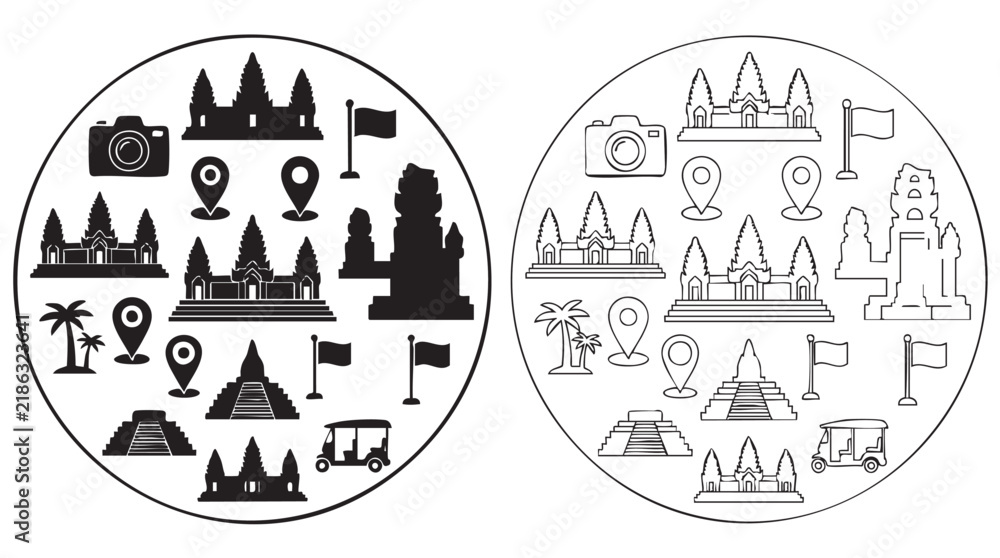 Obraz premium black silhouette with line art vector icon set black black black silhouette with line art vector pair icon set