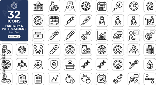 Fertility and IVF treatment outline icon set for pregnancy medical healthcare vector