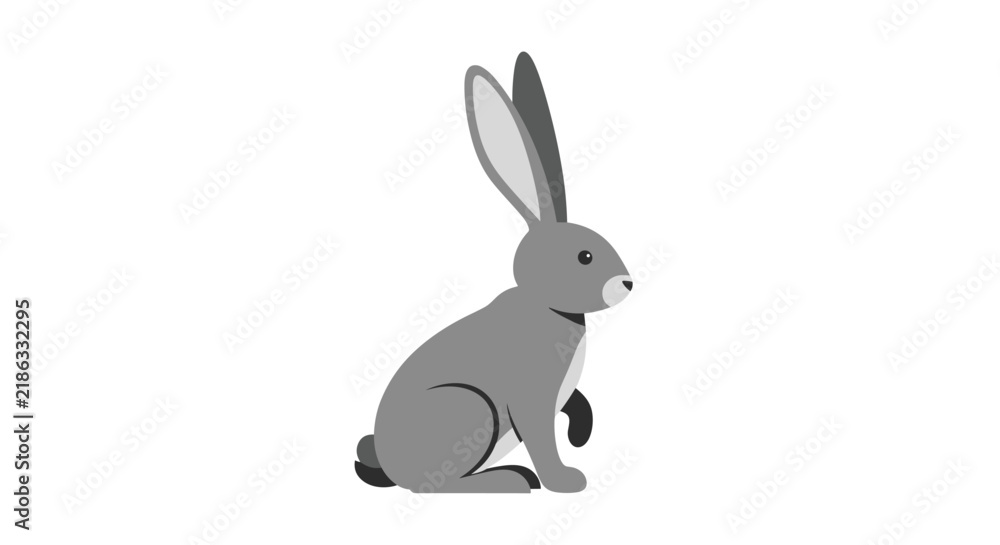 Fototapeta premium Adorable grey rabbit sitting and raising one paw shown in a clean simple flat vector style on white background.