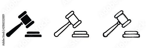 Obraz na plátne Gavel icon set in solid outline and line styles law court symbols decision