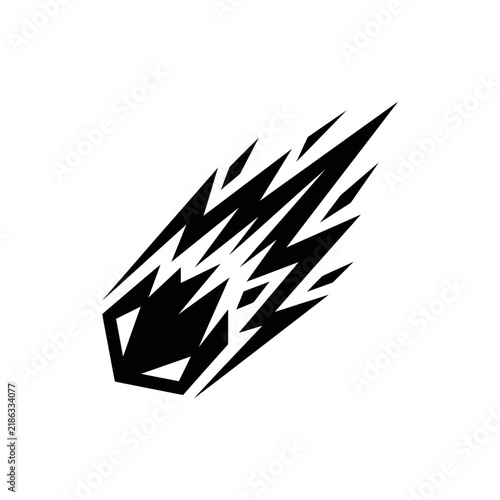 Sharp geometric meteor icon in black silhouette.