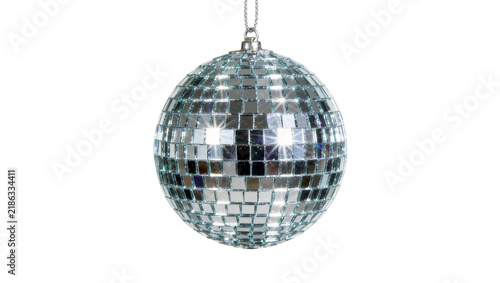 Sparkling silver disco ball with mirrored squares, isolated on transparent background