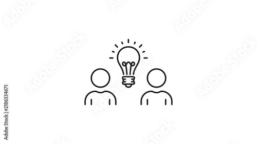 Two People With Light Bulb Animated Icon With Alpha Channel. Collaborative Innovation, Teamwork, And Idea Sharing Motion Graphic. Brainstorming And Creativity. On Transparent Background