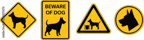 Bild auf Leinwand Dog beware sign vector icon featuring guard dog warning symbol, caution notice, danger pictogram, security alert, and flat safety signage illustration